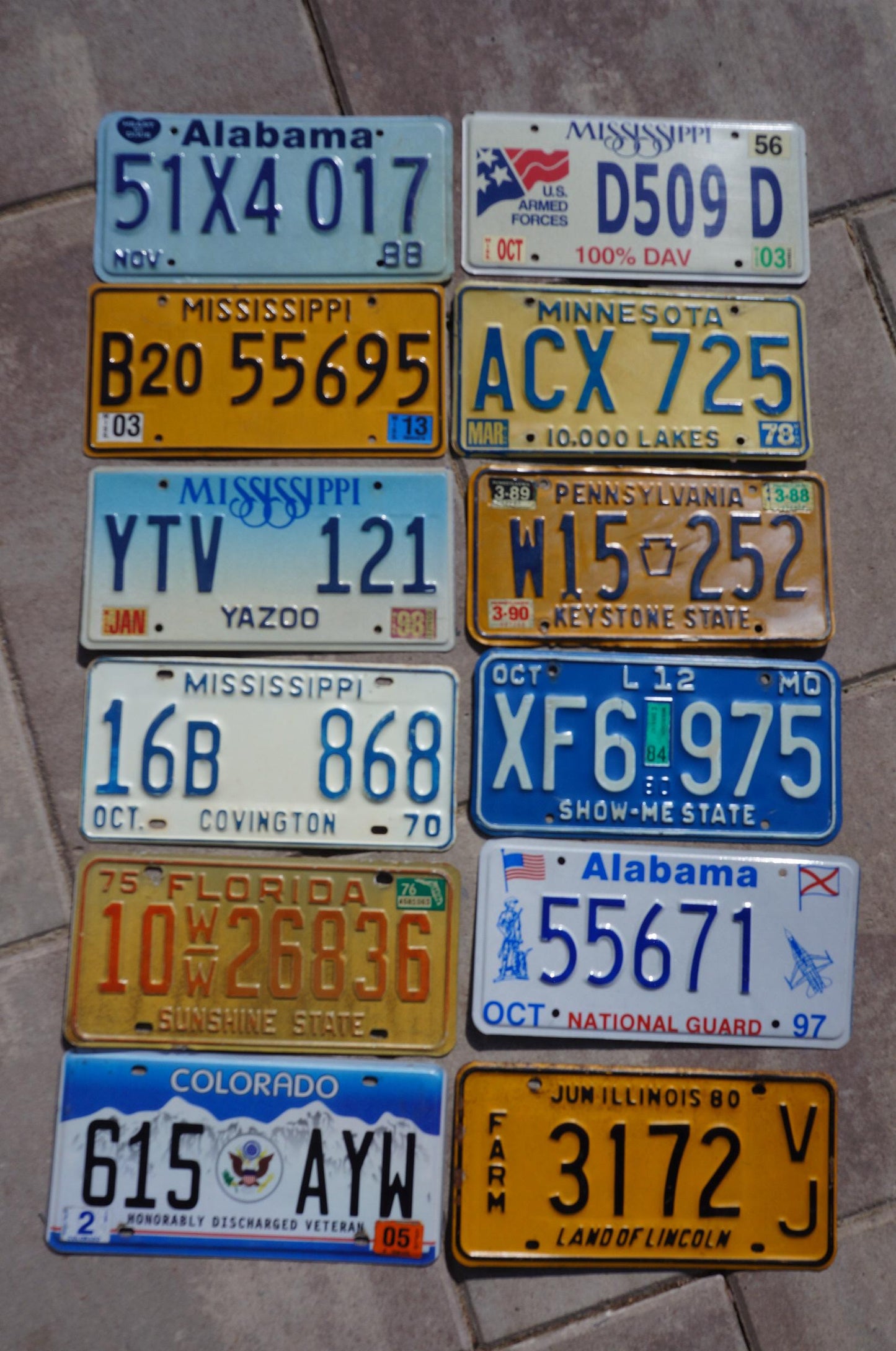 Vintage License Plates: Mixed States Lot of 12