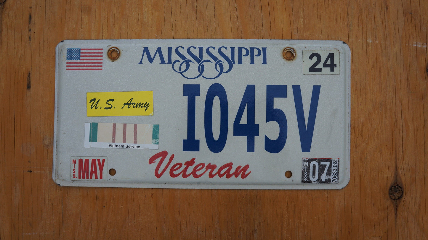 2007 Mississippi US Army Veteran Flag License Plate # I045V