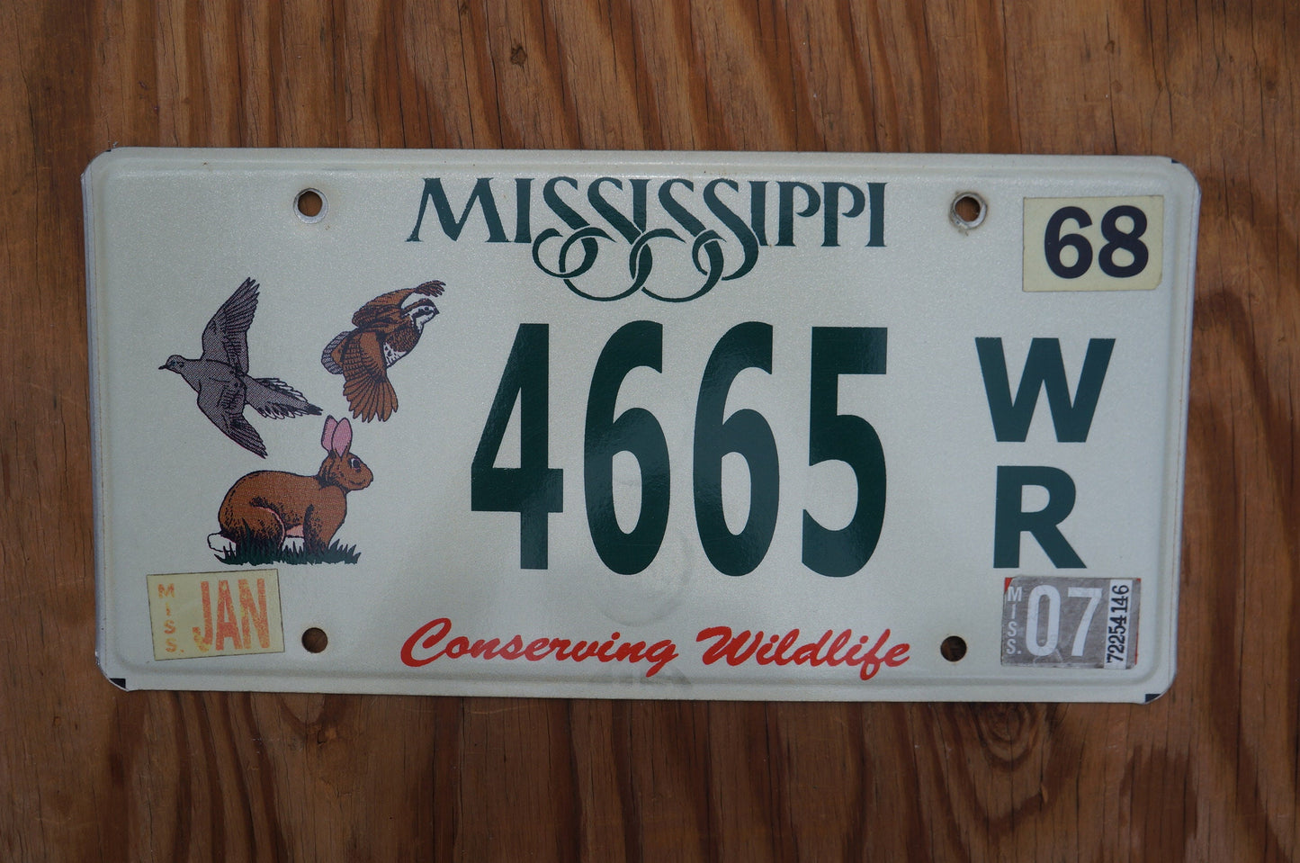 2007 Mississippi Conserving Wildlife Rabbit Dove Quail Graphic License Plate