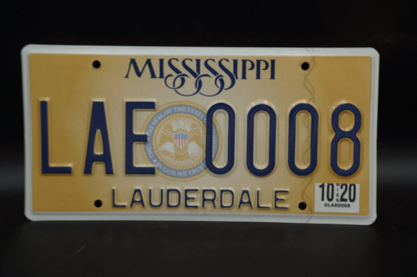 2020 Mississippi Gold License Plate # LAE - 0008