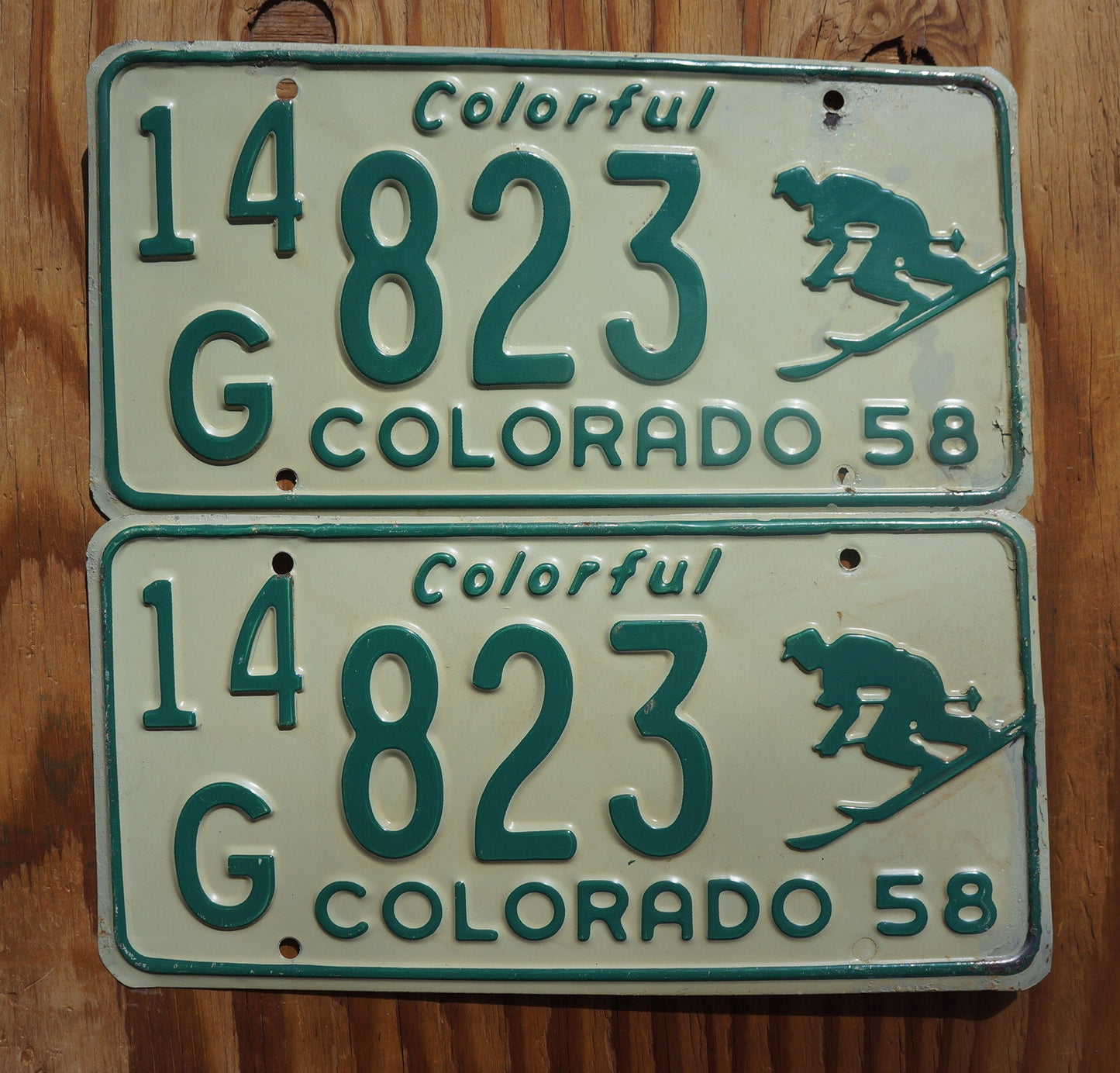 1958 Colorado SKIER License Plate Pair / Set