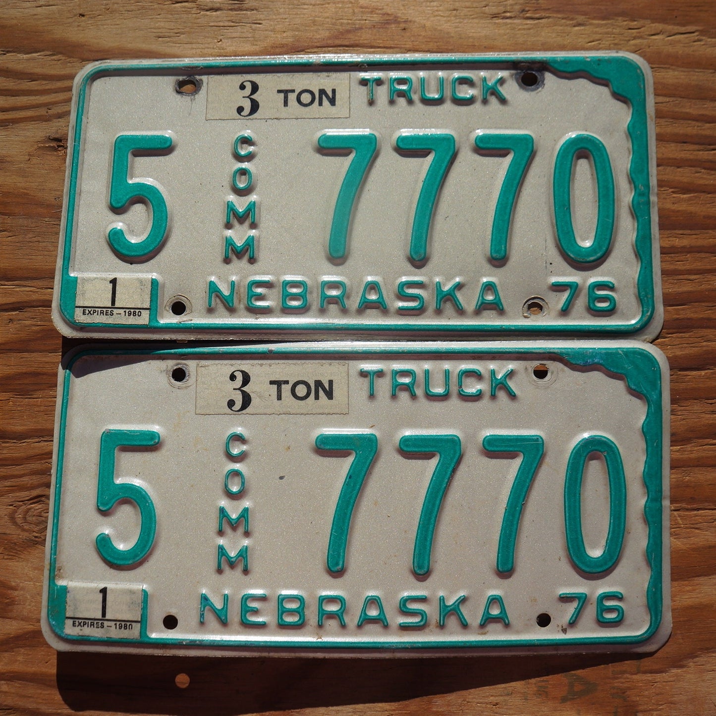 1976 Nebraska TRUCK License Plate PAIR / SET # 7770 - 3 Ton