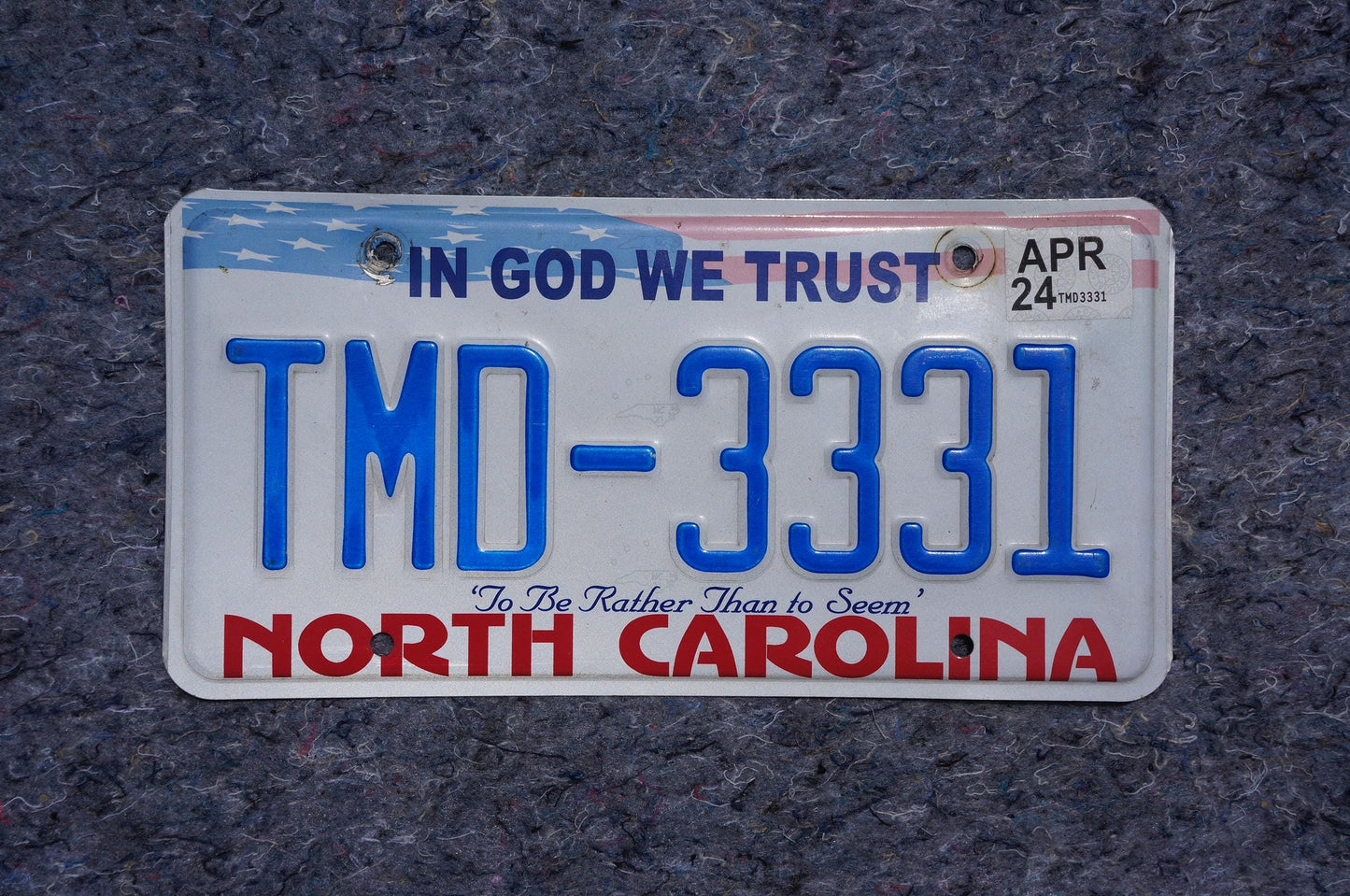 2024 North Carolina In God We Trust License Plate # TMD - 3331