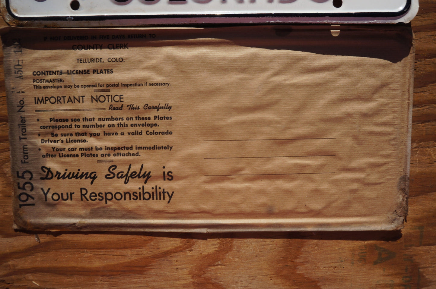 1955 Telluride Colorado License Plate #132