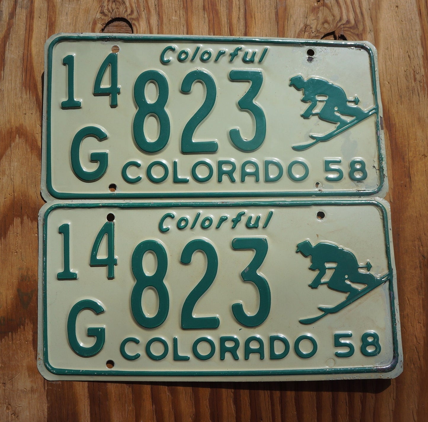 1958 Colorado SKIER License Plate Pair / Set