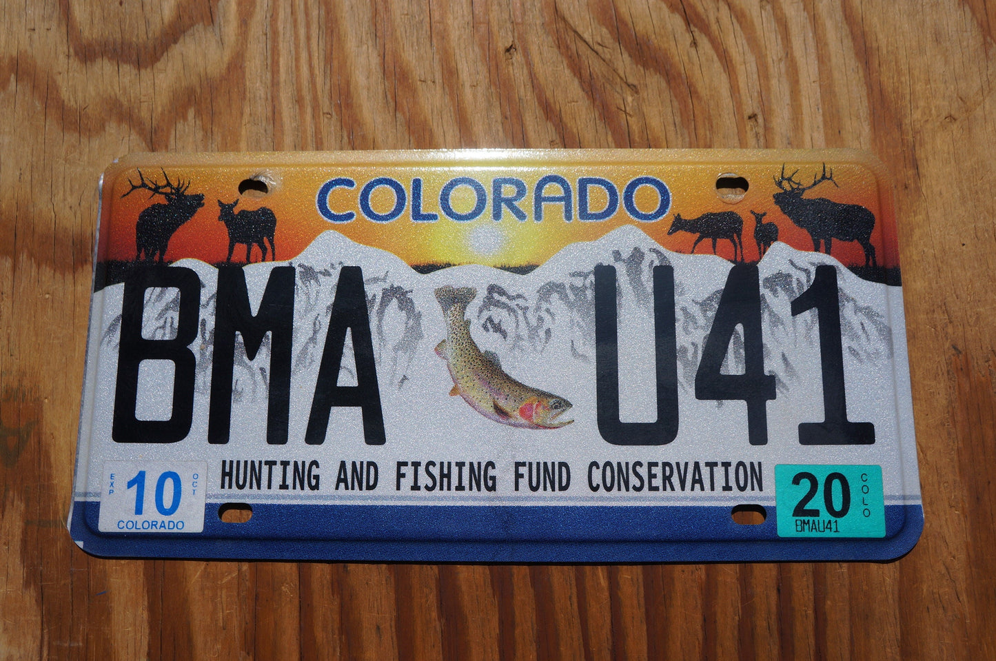 2020 Colorado HUNTING & FISHING Fund Conservation License Plate - Fish Elk Deer