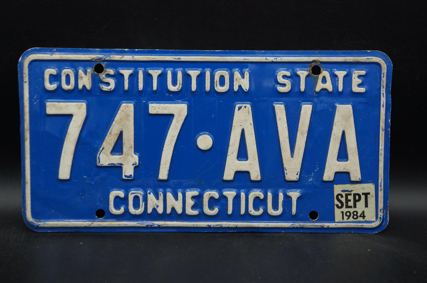 1984 Connecticut Blue Vintage License Plate - Constitution State # 747 - AVA