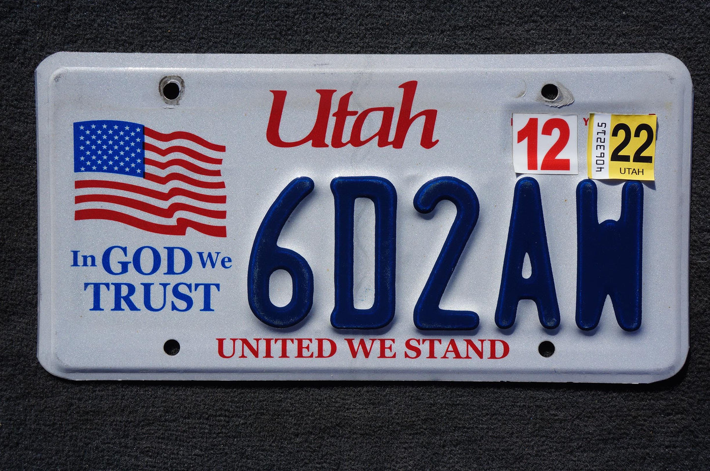 2022 Utah American Flag License Plate - In God We Trust - United We Stand
