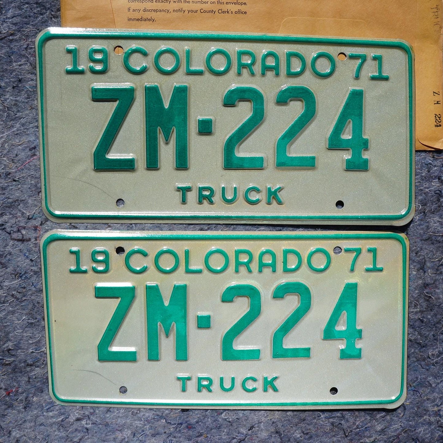 1971 Colorado Truck License Plate PAIR: Unused Condition