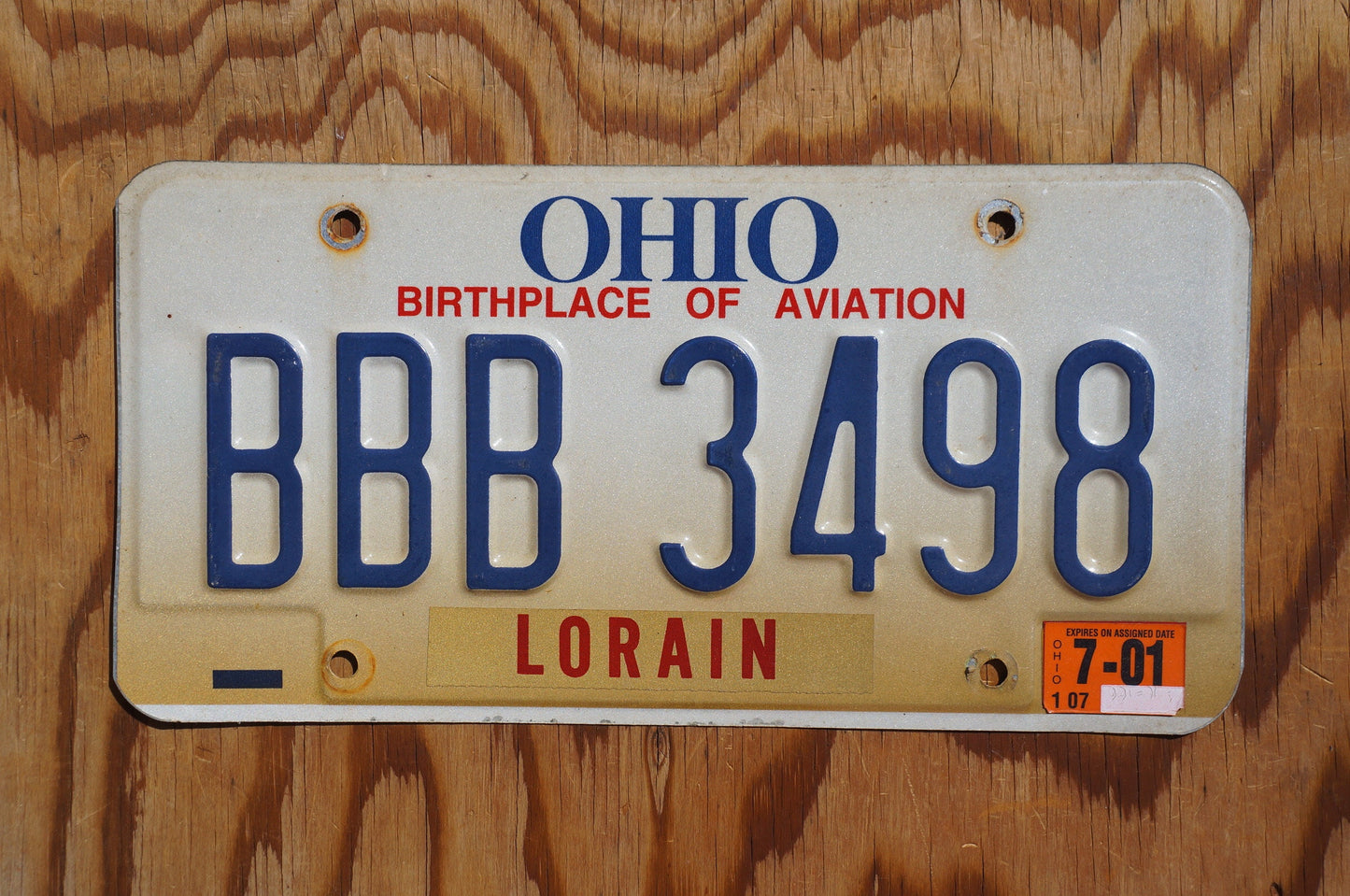 2001 Ohio Lorain County Vintage License Plate # BBB 3498