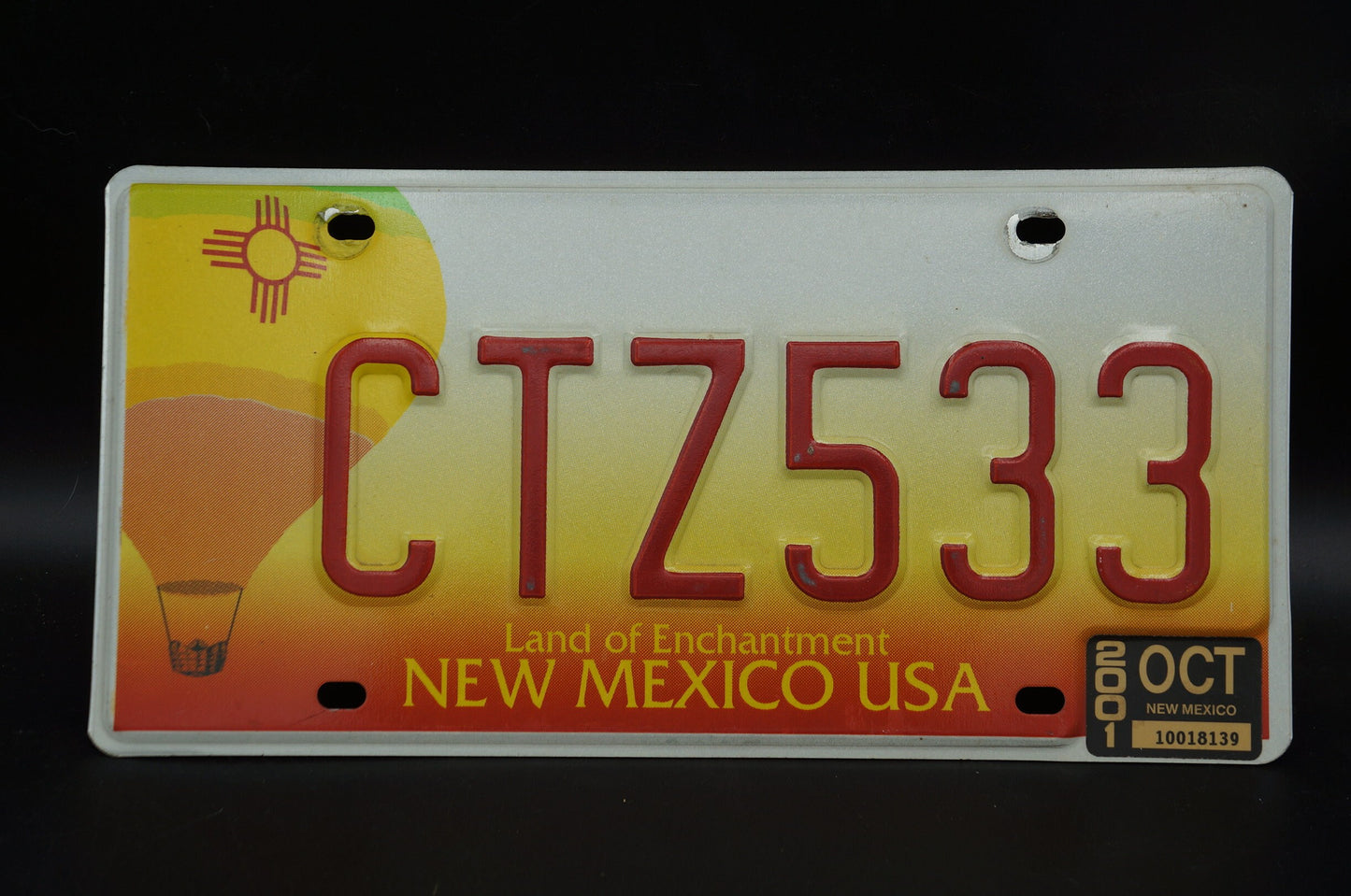 2001 New Mexico Orange Hot Air Balloon License Plate