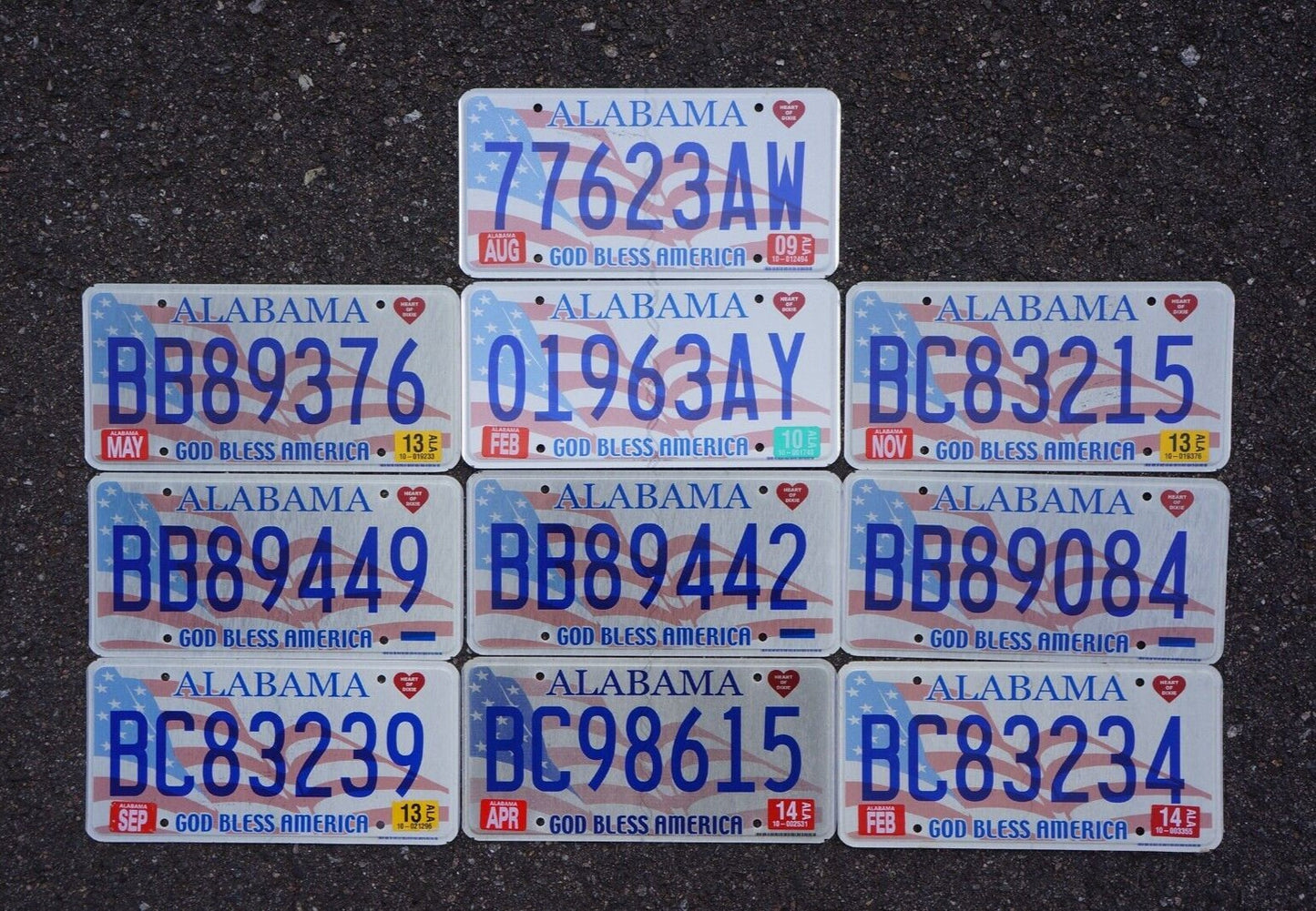 Alabama 'God Bless America' Flag License Plates - Lot of 10