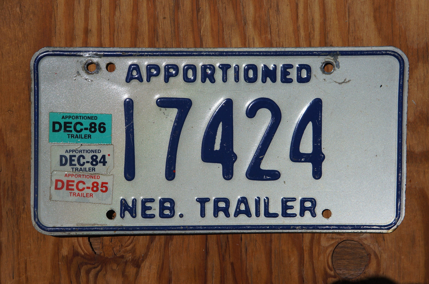 1984 1985 1986 Nebraska APPORTIONED TRAILER License Plate 17424