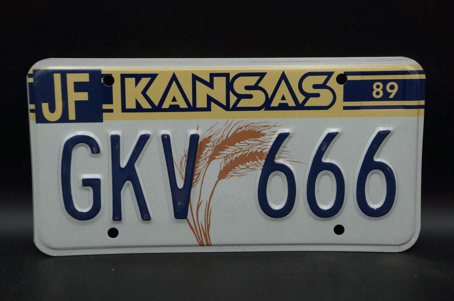 1989 Kansas WHEAT Vintage License Plate # GKV 666