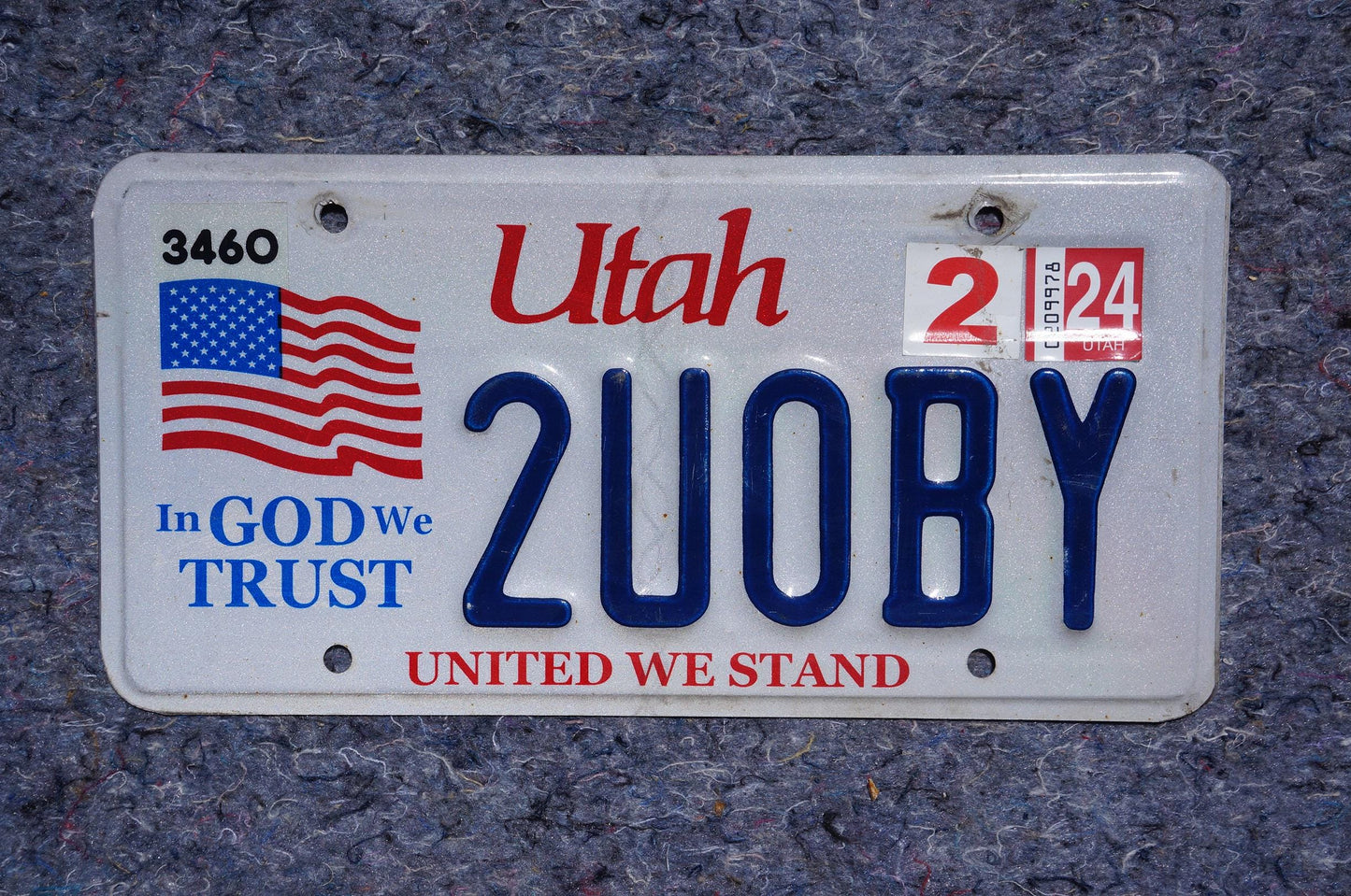 2024 Utah American Flag License Plate # 2UOBY - In God We Trust - United We Stand