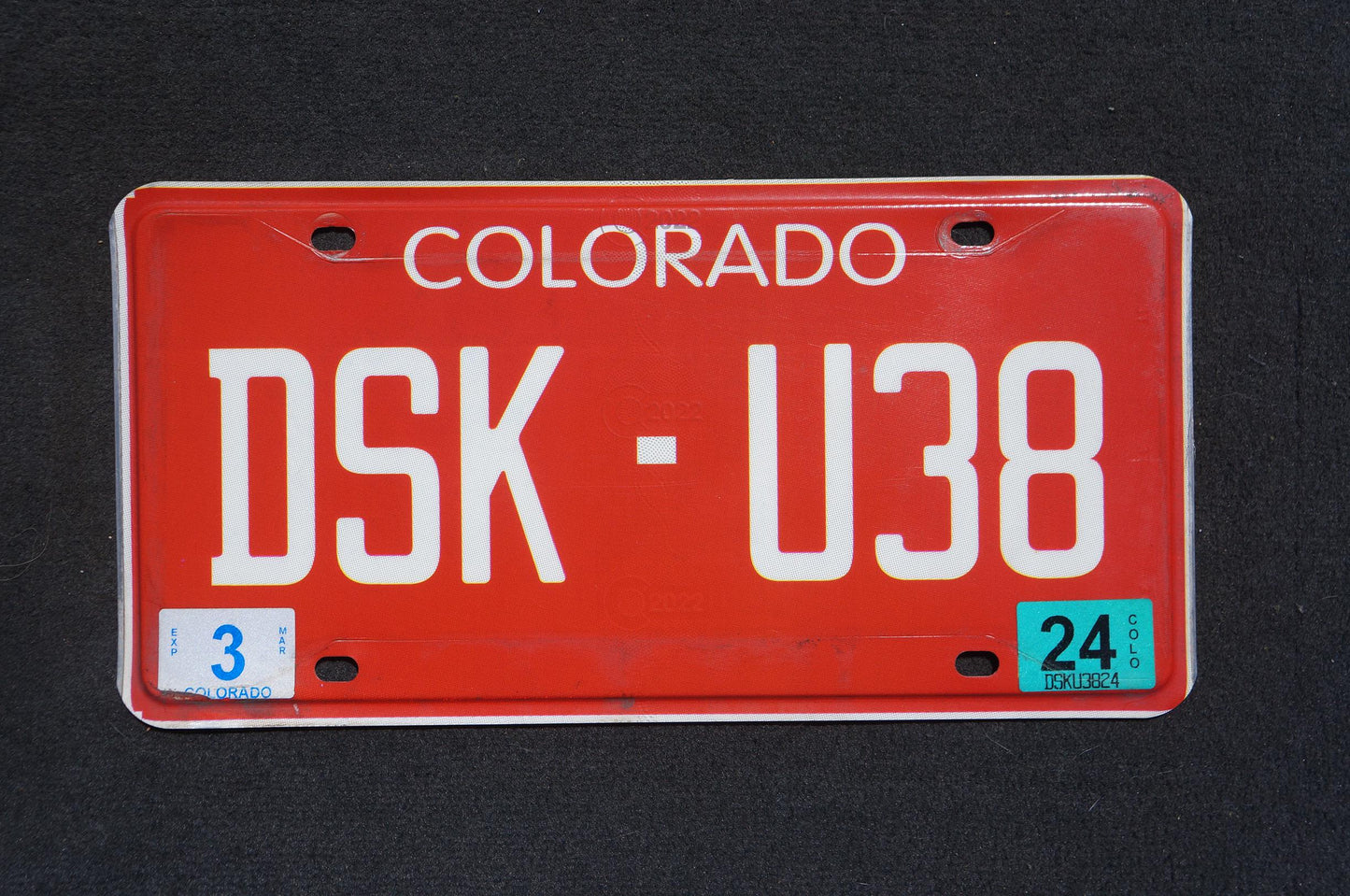 2024 Colorado NEW DESIGN Historic Red Flat License Plate # DSK - U38