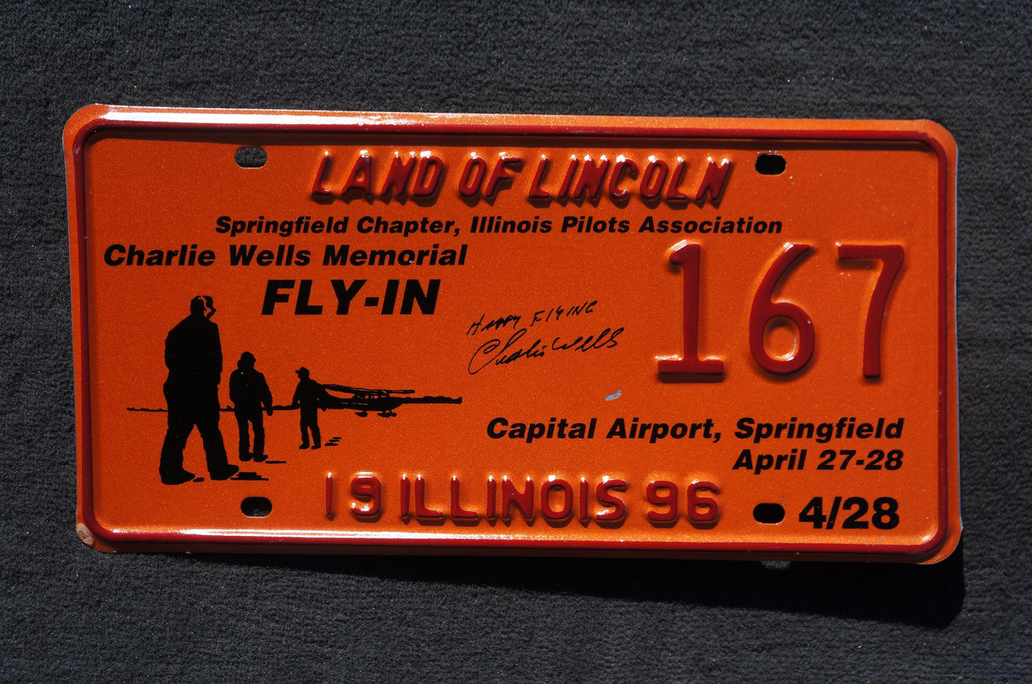 1996 Illinois Springfield Chapter Illinois Pilot Association Convention License Plate # 167