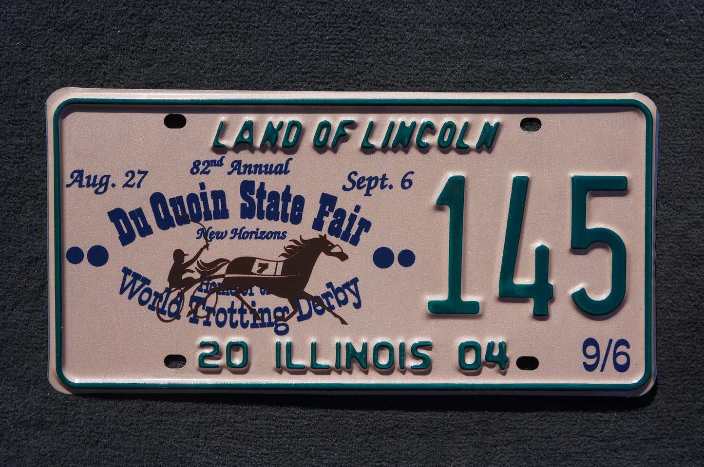 2004 Illinois du quoin state fair Convention License Plate # 145 Horse Trot