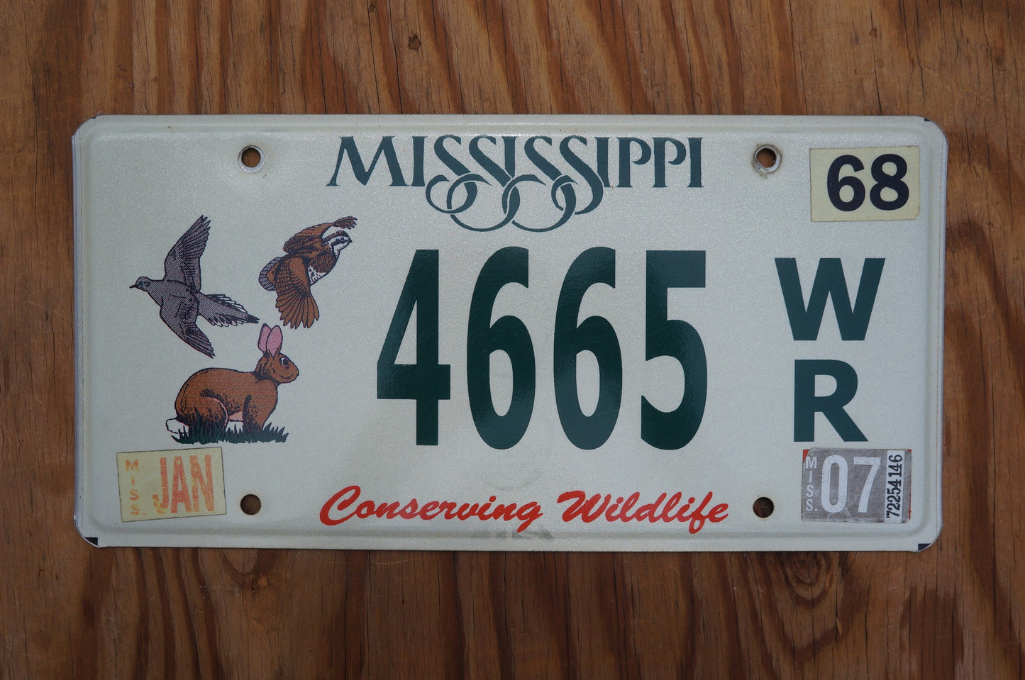 2007 Mississippi Conserving Wildlife Rabbit Dove Quail Graphic License Plate