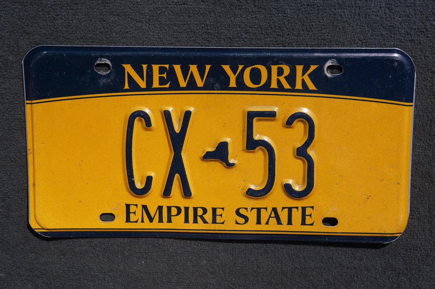 New York Yellow Empire State License Plate # CX - 53