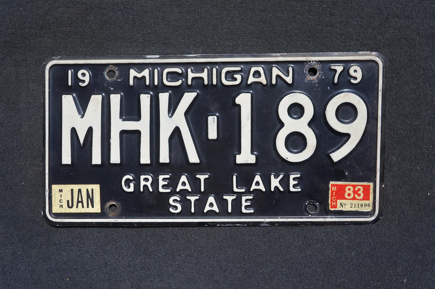 1979 1983 Michigan Black License Plate - Great Lake State # MHK -189