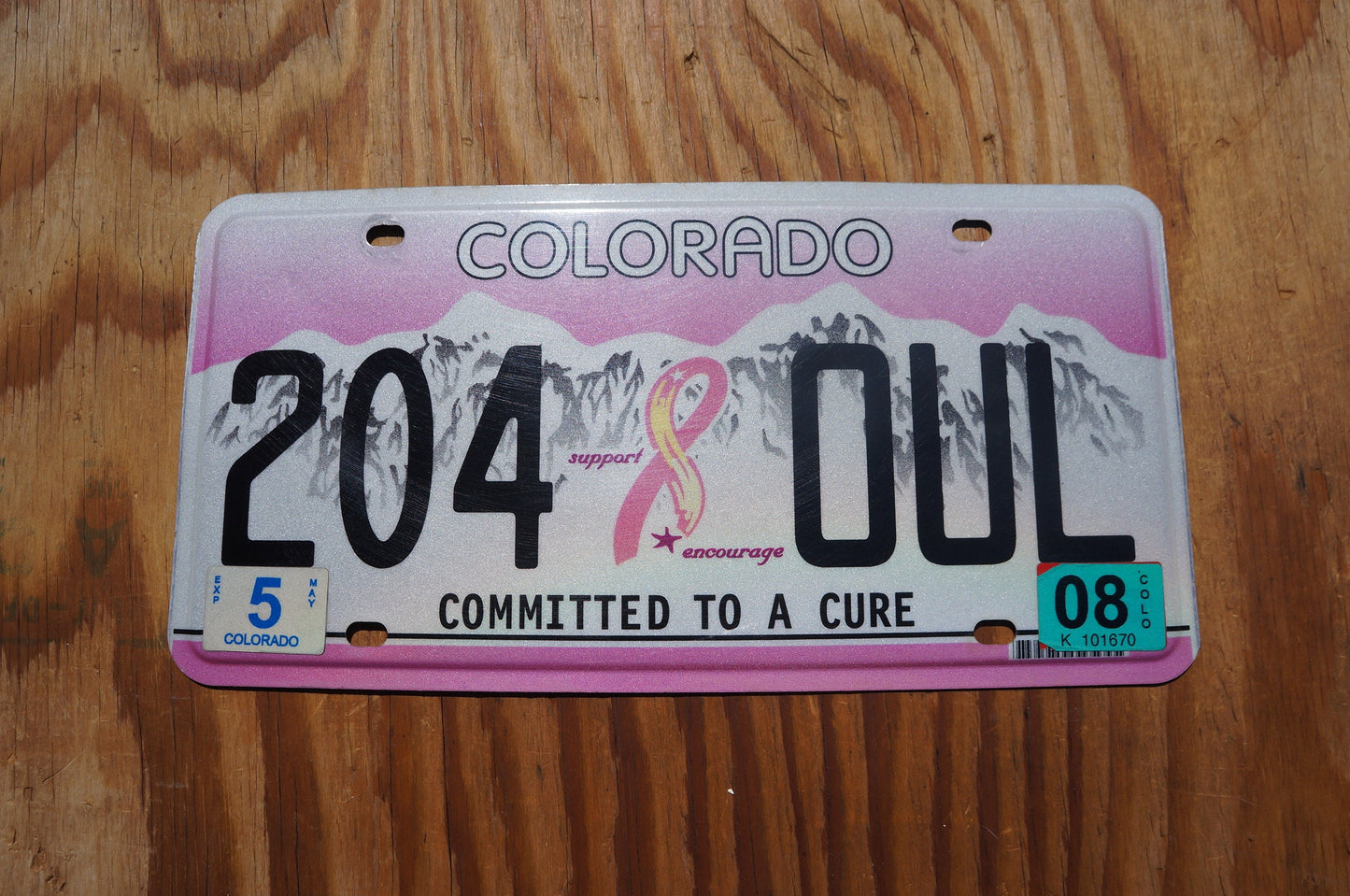 2008 Colorado PINK RIBBON - Committed to a Cure - Women Heath - Cancer - License Plate