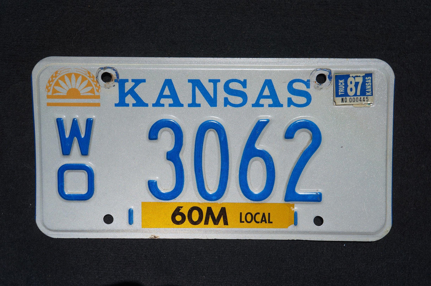 1987 Kansas Vintage License Plate # 3062