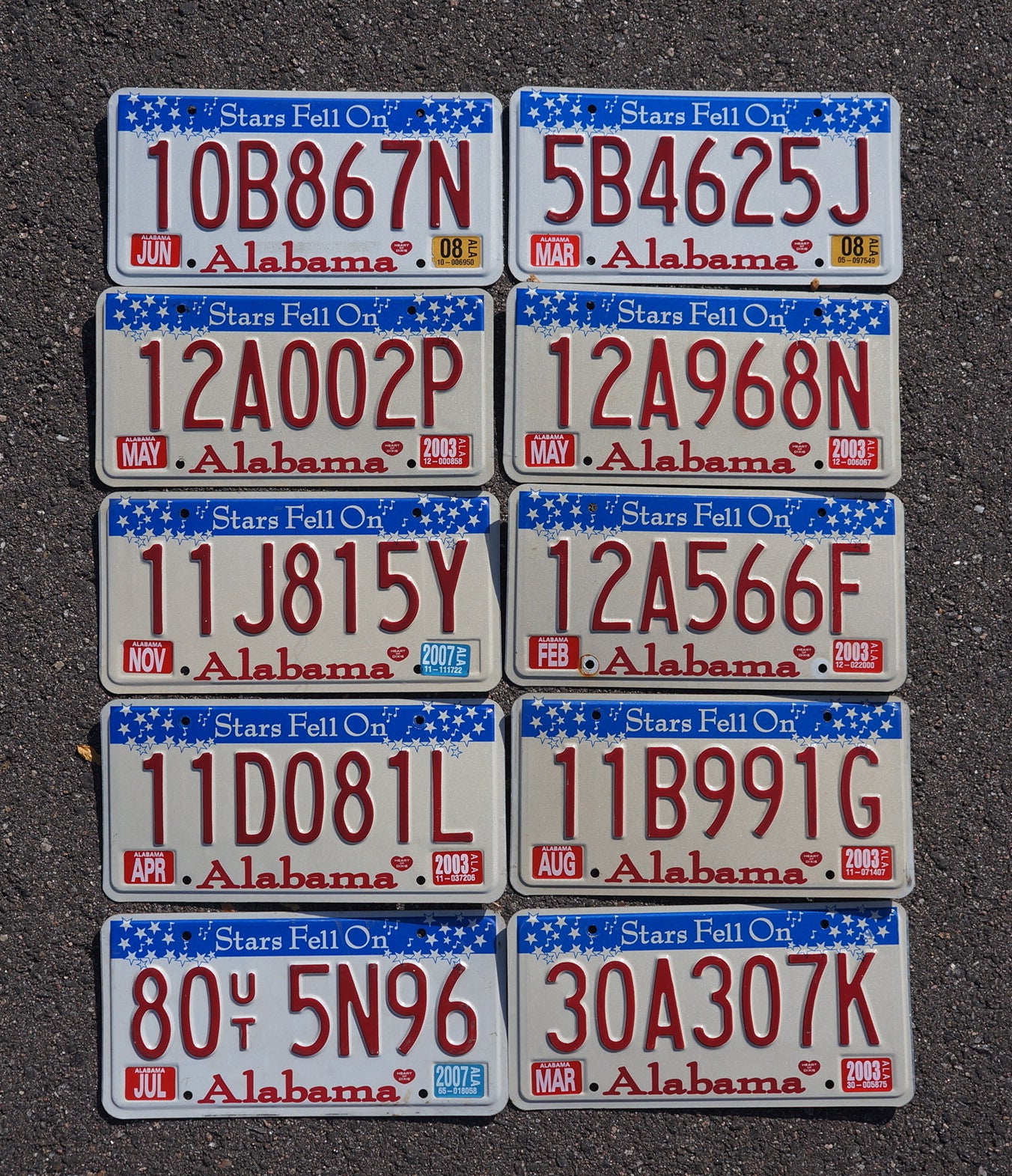 BULK ALABAMA LICENSE PLATES - LOT OF 10 - Stars Fell on Alabama License Plate
