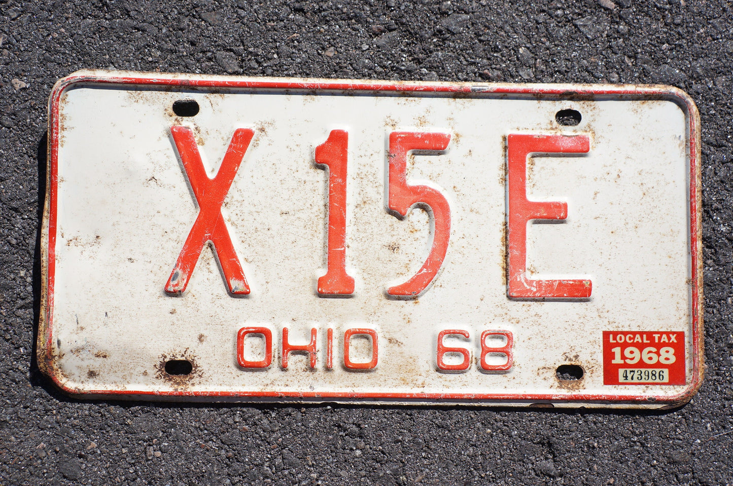 1968 Vintage Ohio License Plate # X 15 E