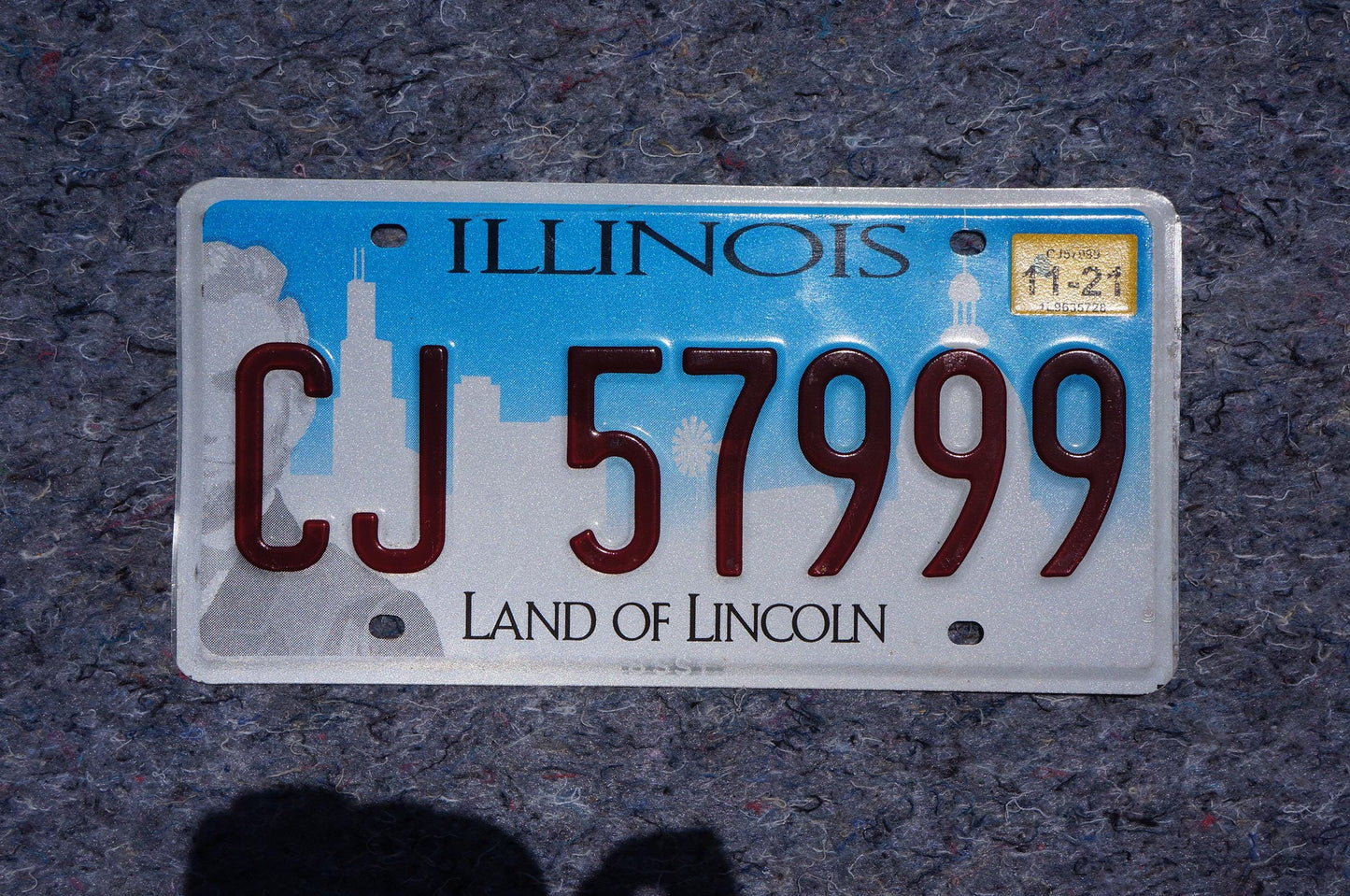 ILLINOIS License Plate Land of Lincoln Blue Graphic License Plate Tag # CJ 57999