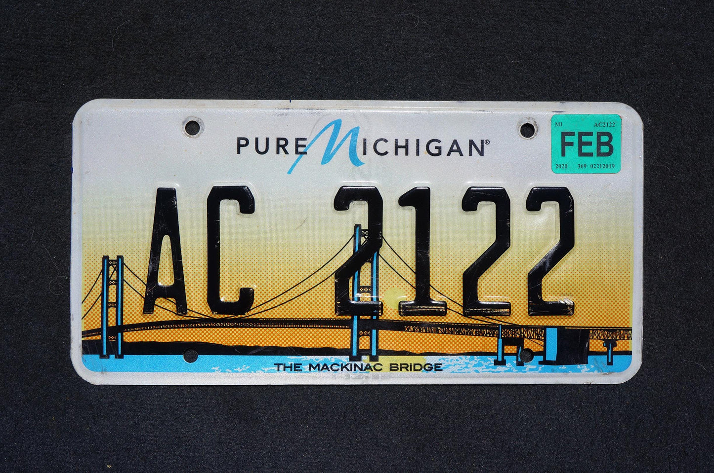 2020 Michigan The MACKINAC BRIDGE Orange License Plate # AC 2122