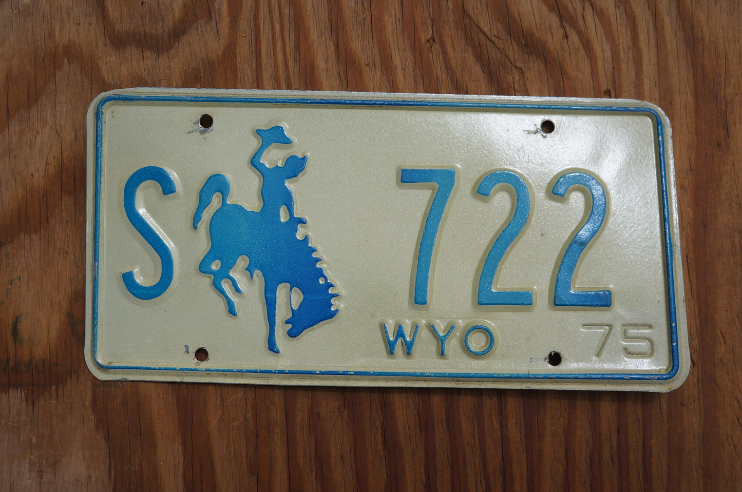 1975 Wyoming STATE OWNED VEHICLE Blue Rodeo Cowboy Horse License Plate