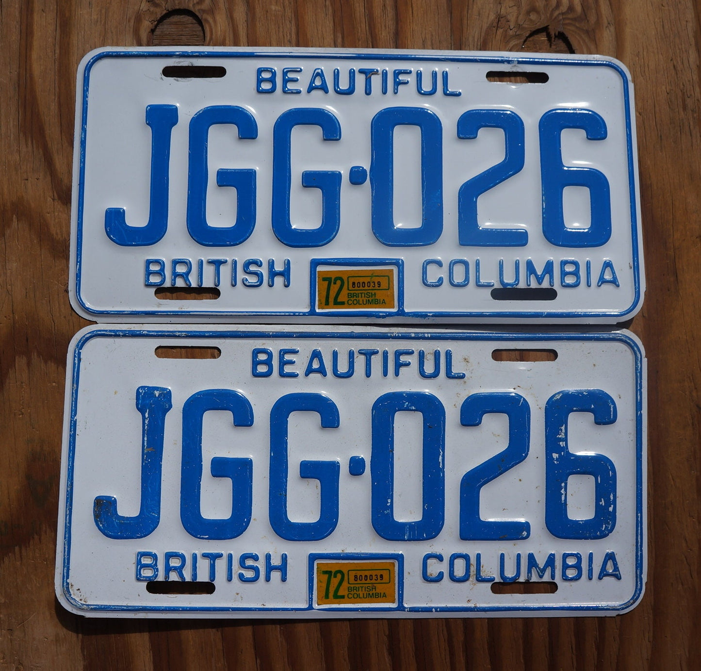 1972 British Columbia License Plate PAIR: Vintage Canada Tag Set