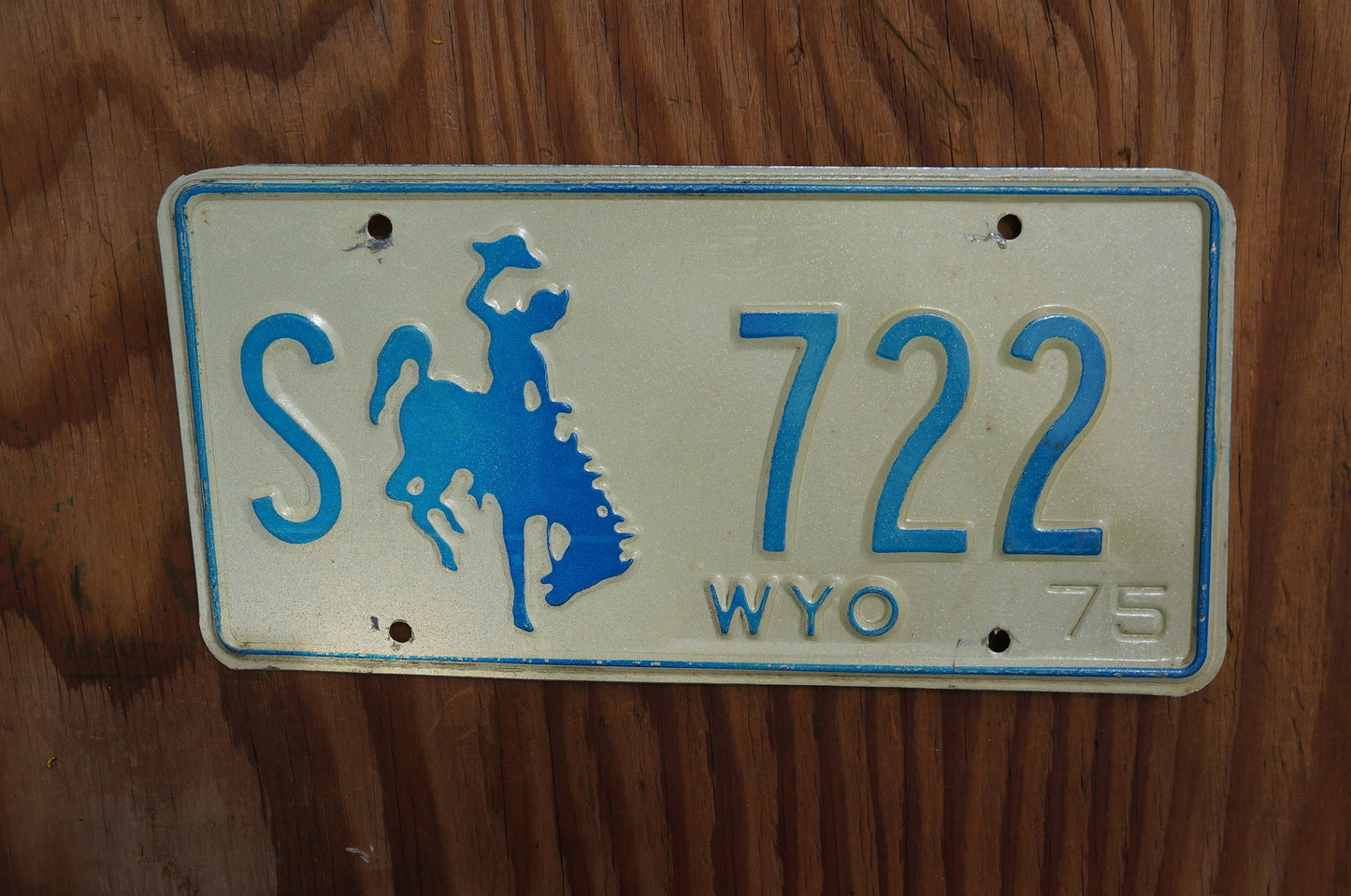 1975 Wyoming STATE OWNED VEHICLE Blue Rodeo Cowboy Horse License Plate