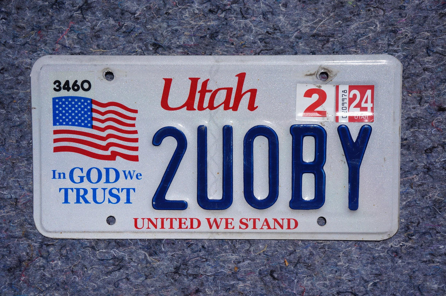 2024 Utah American Flag License Plate # 2UOBY - In God We Trust - United We Stand