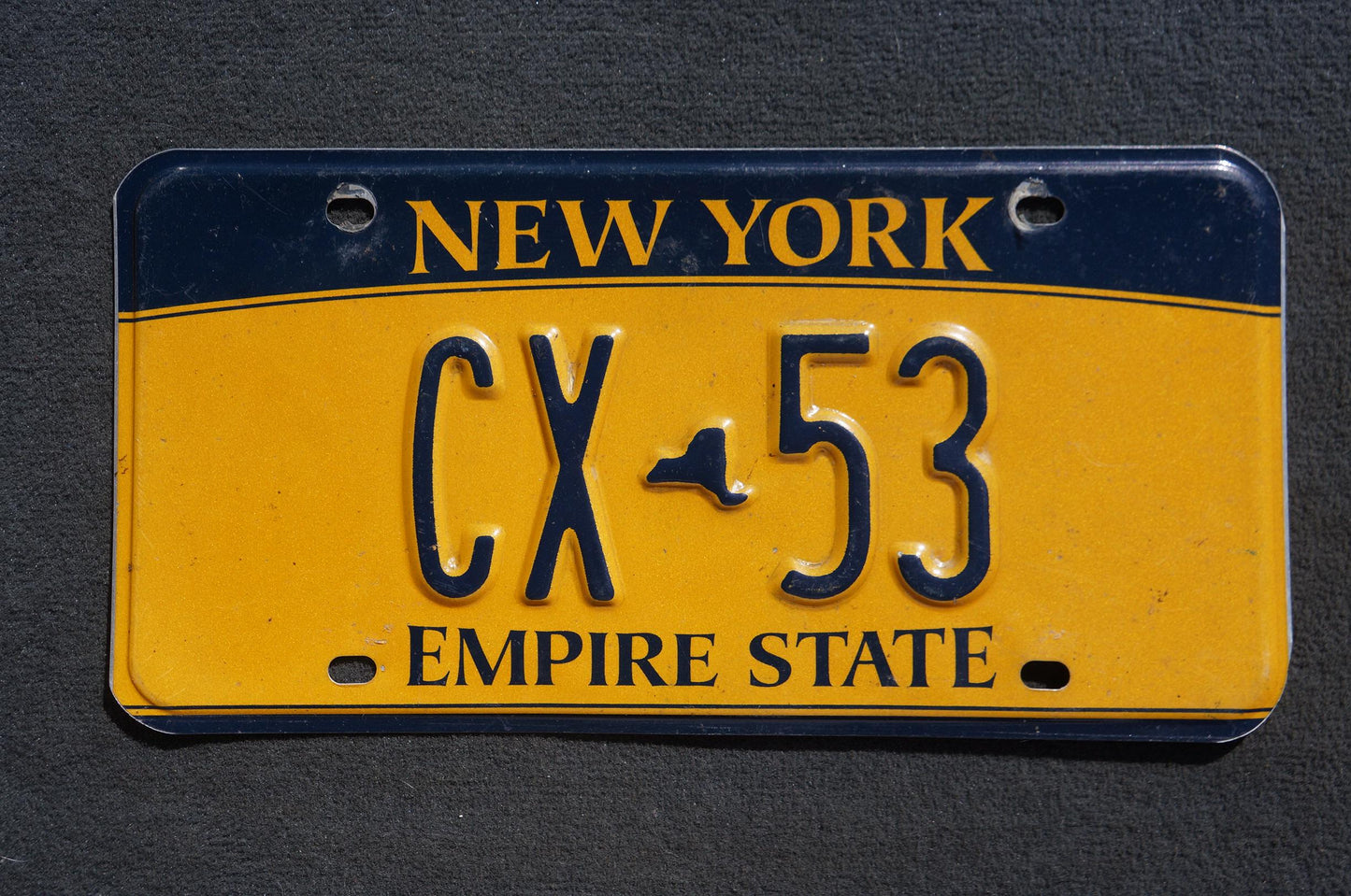 New York Yellow Empire State License Plate # CX - 53