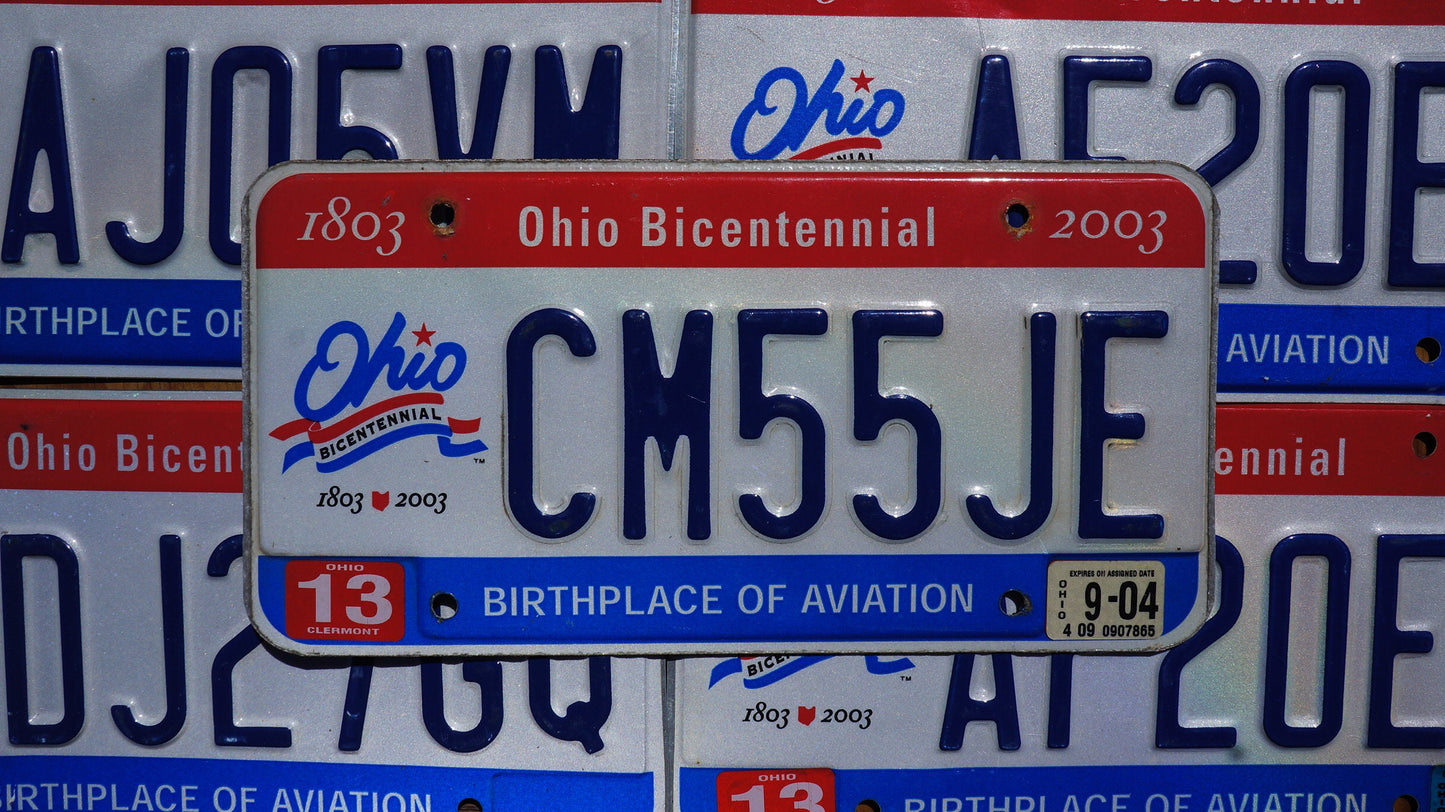 One or More - 2003 Ohio BICENTENNIAL License Plate - Red White Blue - Good Condition