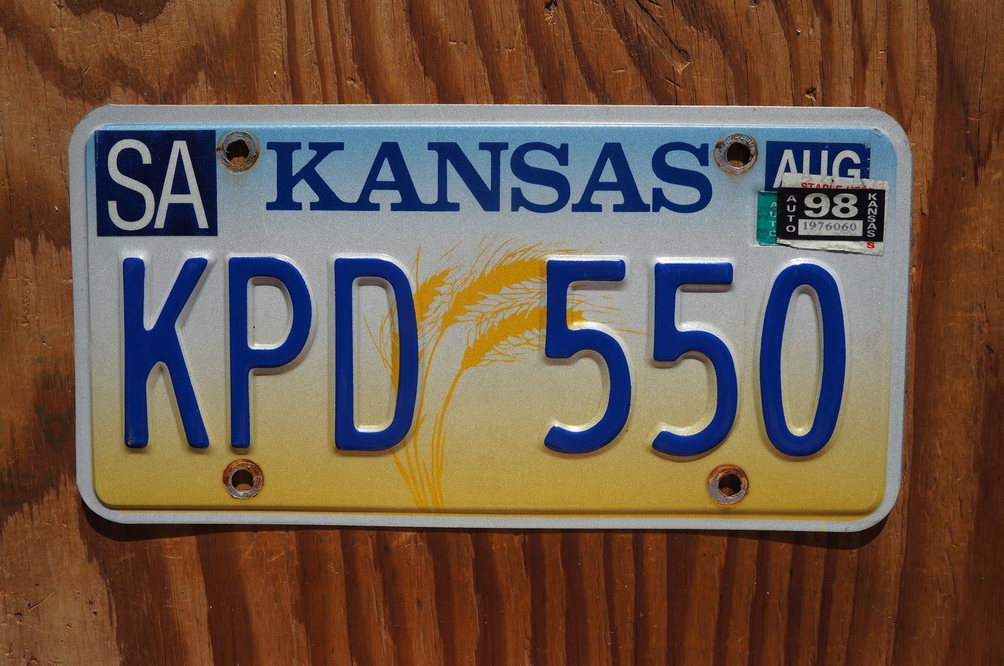 1998 Kansas Yellow WHEAT Graphic Vintage License Plate # KPD 550