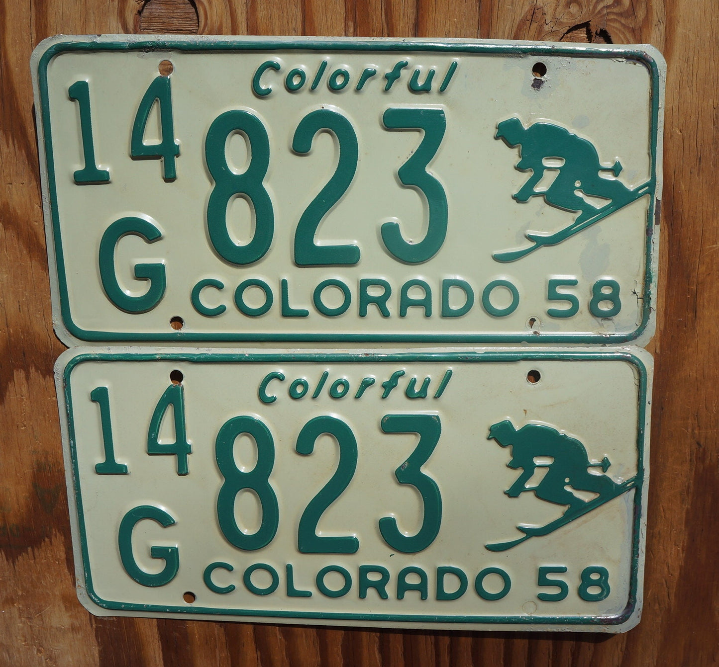 1958 Colorado SKIER License Plate Pair / Set