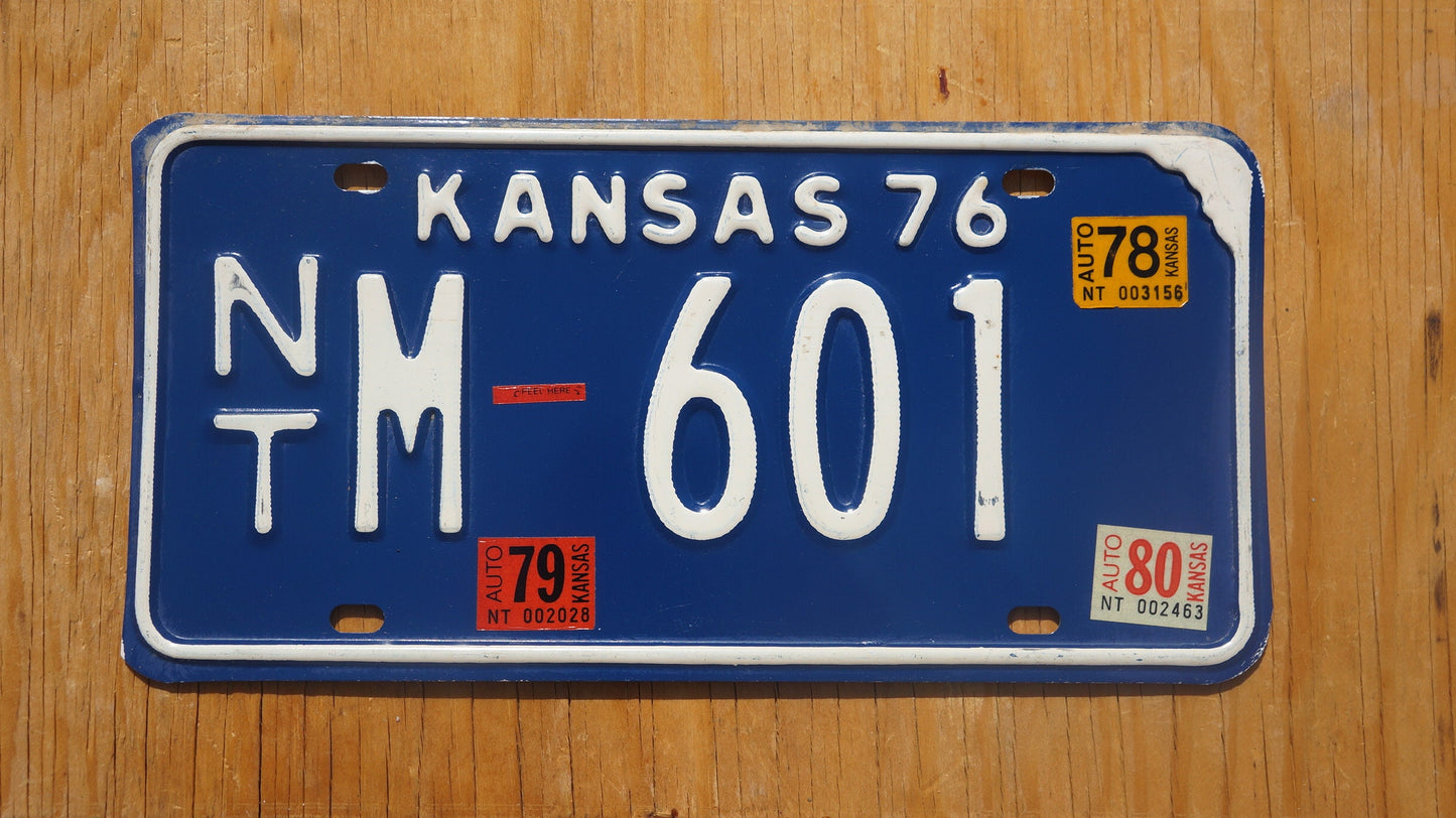 1976 1978 1979 1980 Kansas Vintage Blue License Plate # NT - M 601 - Midway USA