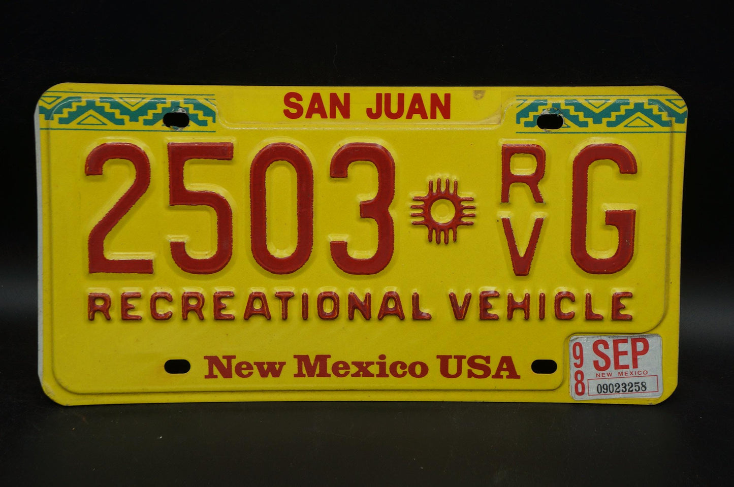 1998 New Mexico Recreational Vehicle RV Yellow License Plate