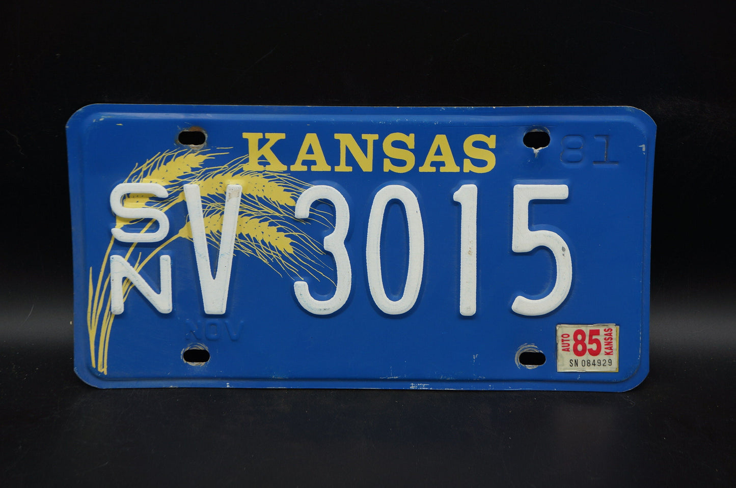 1980 1985 Kansas WHEAT BLUE License Plate # 3015