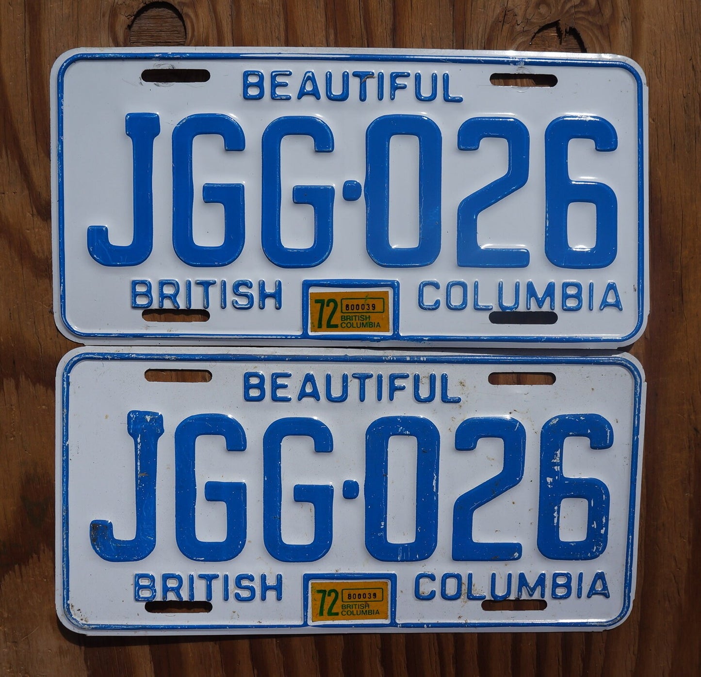1972 British Columbia License Plate PAIR: Vintage Canada Tag Set