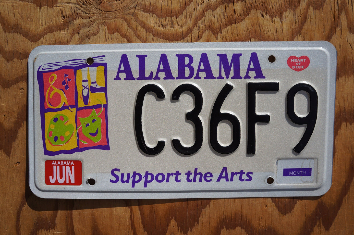 Alabama SUPPORT THE ARTS License Plate Book of Music Dance Paint Mask Heart of Dixie