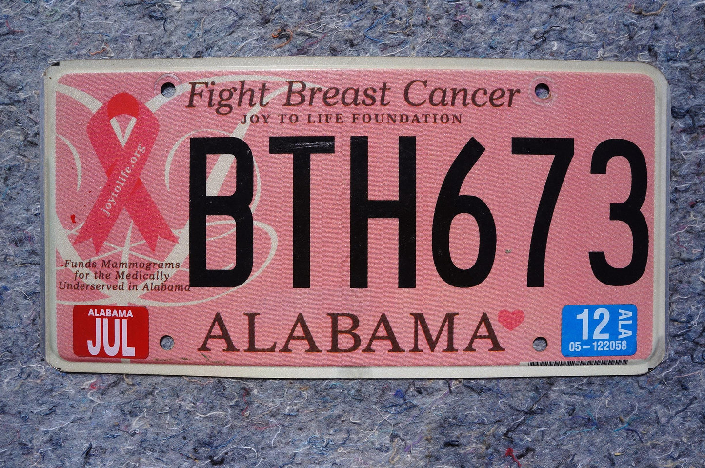 2012 Alabama PINK RIBBON - Fight Breast Cancer - Women Heath - Cancer - License Plate