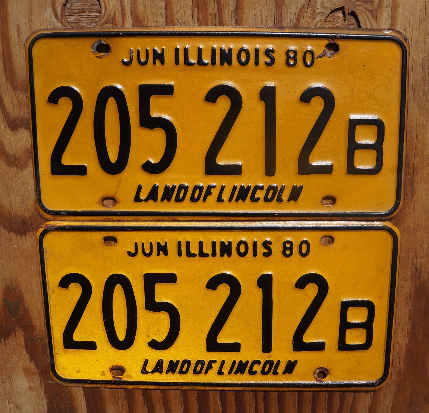 1980 Illinois Yellow License Plate Pair / Set - Land of Lincoln