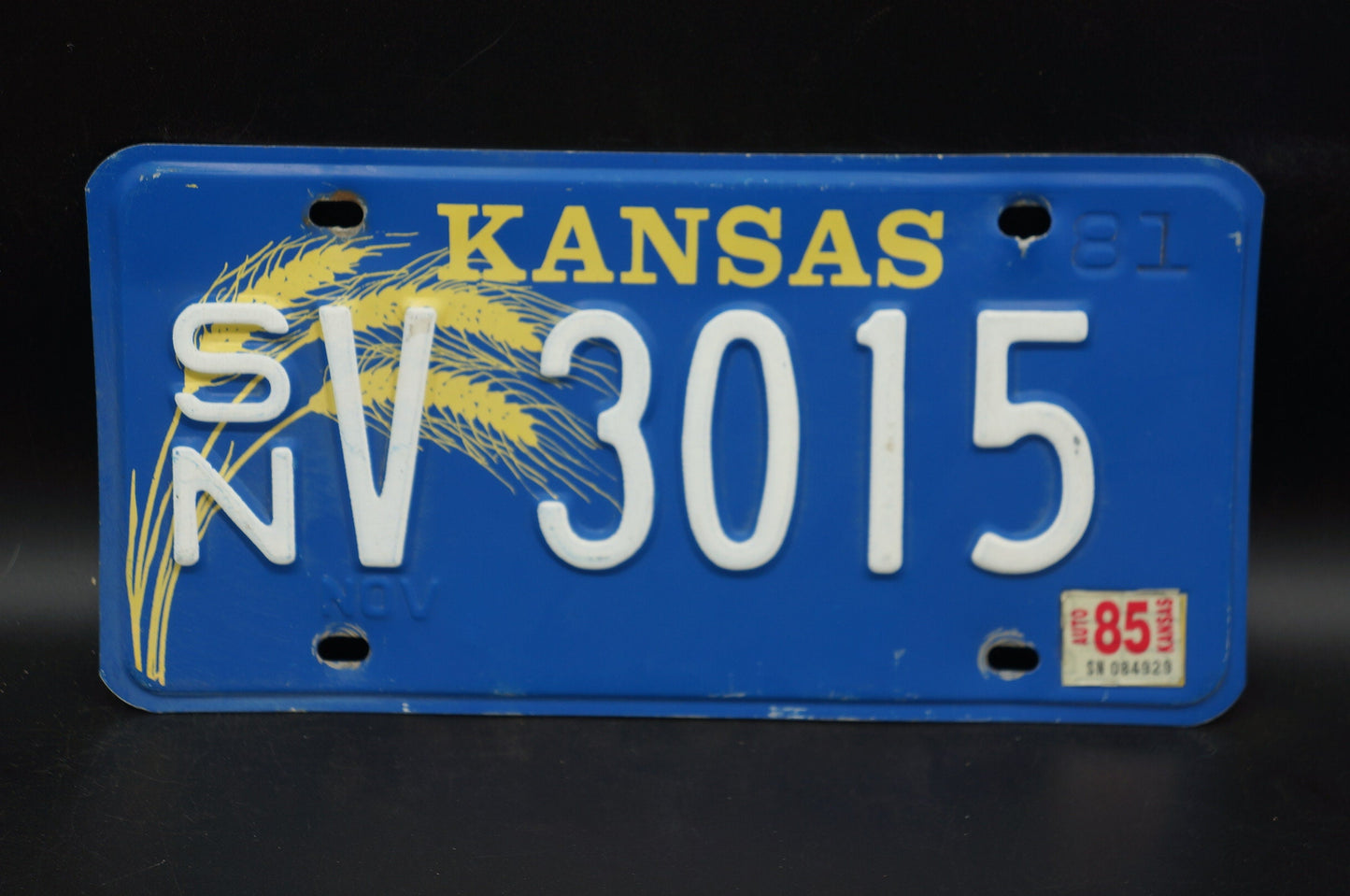 1980 1985 Kansas WHEAT BLUE License Plate # 3015