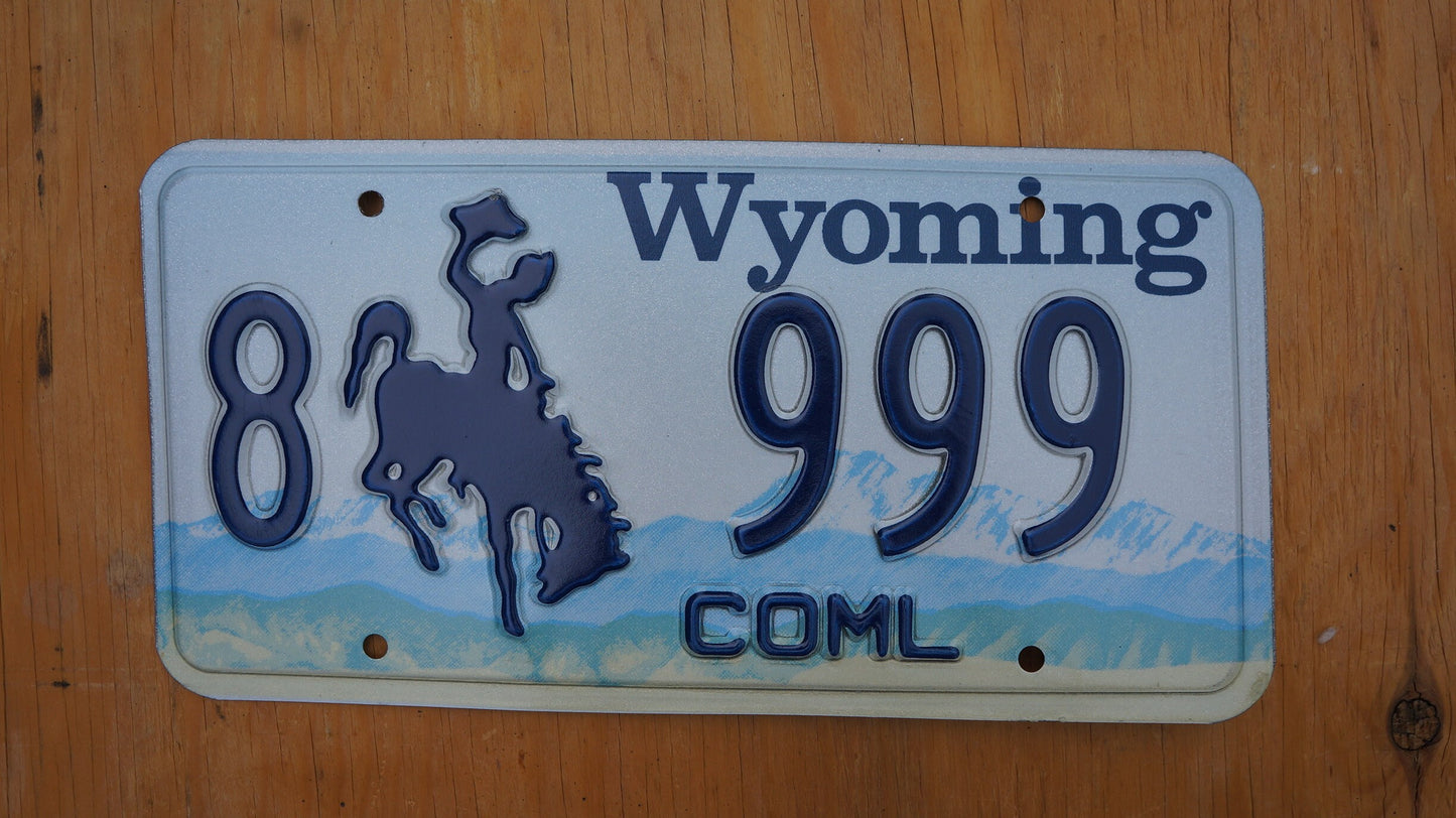 Mint Wyoming Blue License Plates Cowboy Horse # 999
