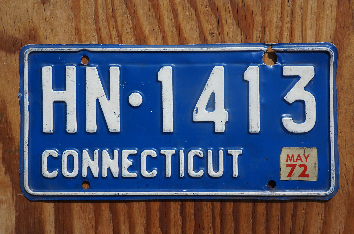 1972 Connecticut Blue Vintage License Plate # NH - 1413