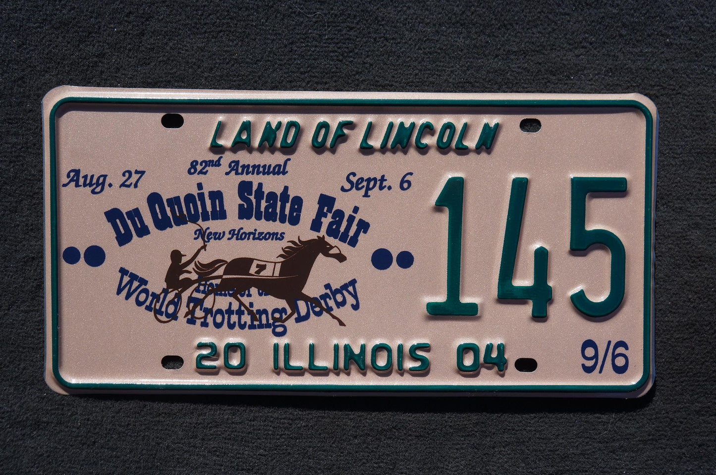 2004 Illinois du quoin state fair Convention License Plate # 145 Horse Trot